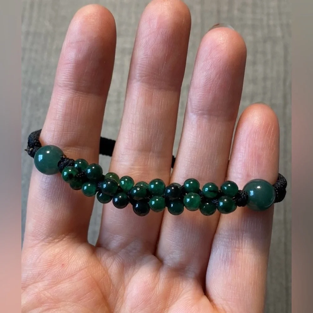 Beaded Natural Jade Gemstone Bracelet with Adjustable Cord - Picture 9 of 14